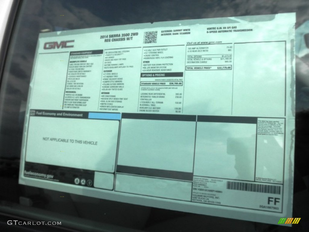 2014 GMC Sierra 3500HD Regular Cab Dually Chassis Window Sticker Photo #85992582
