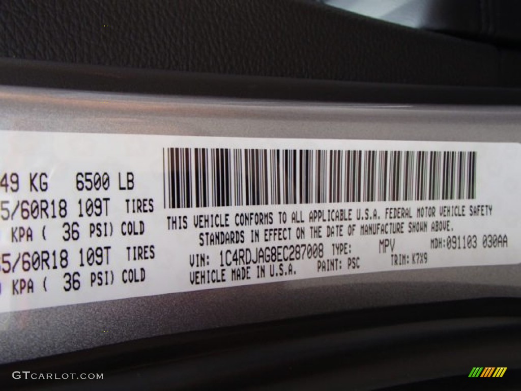 2014 Durango Color Code PSC for Billet Silver Metallic Photo #85994703