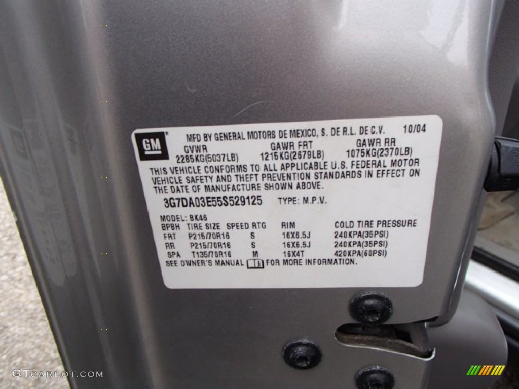 2005 Pontiac Aztek Standard Aztek Model Info Tag Photos
