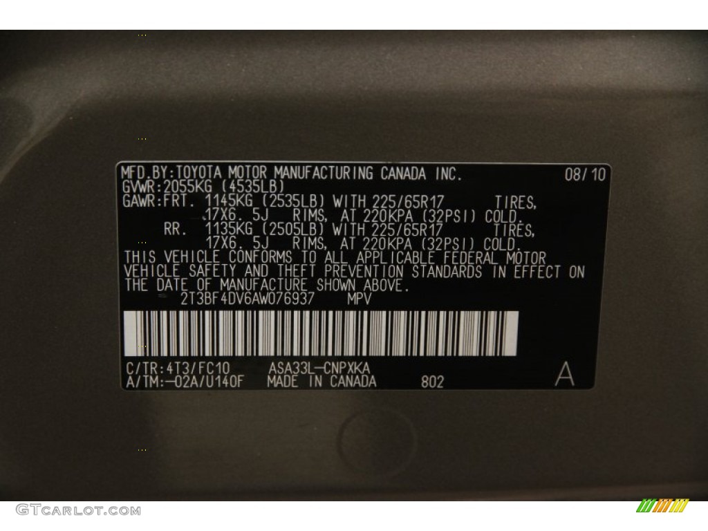 2010 RAV4 Color Code 4T3 for Pyrite Metallic Photo #85999863