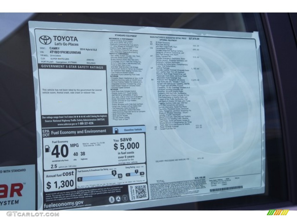 2014 Toyota Camry Hybrid XLE Window Sticker Photo #86003604