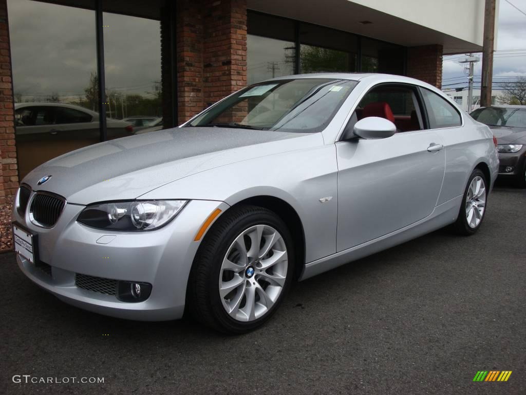 2008 3 Series 335xi Coupe - Titanium Silver Metallic / Coral Red/Black photo #1