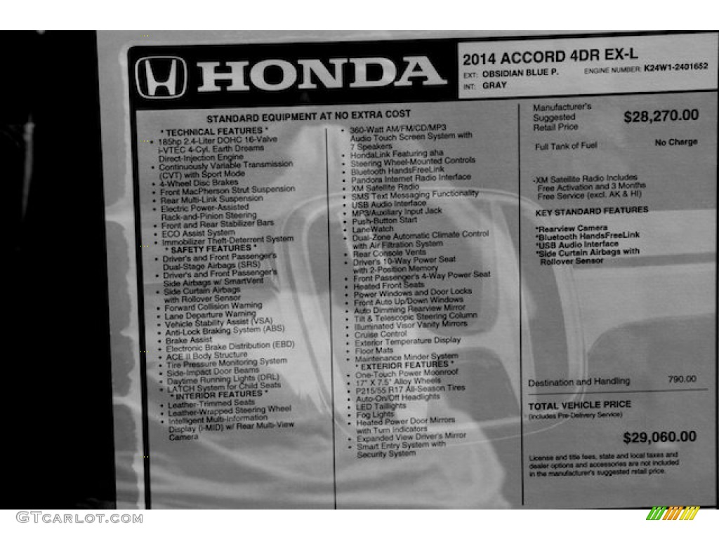 2014 Honda Accord EX-L Sedan Window Sticker Photo #86035387