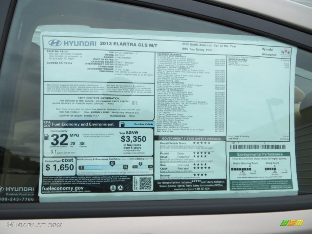 2013 Elantra GLS - Desert Bronze / Beige photo #35