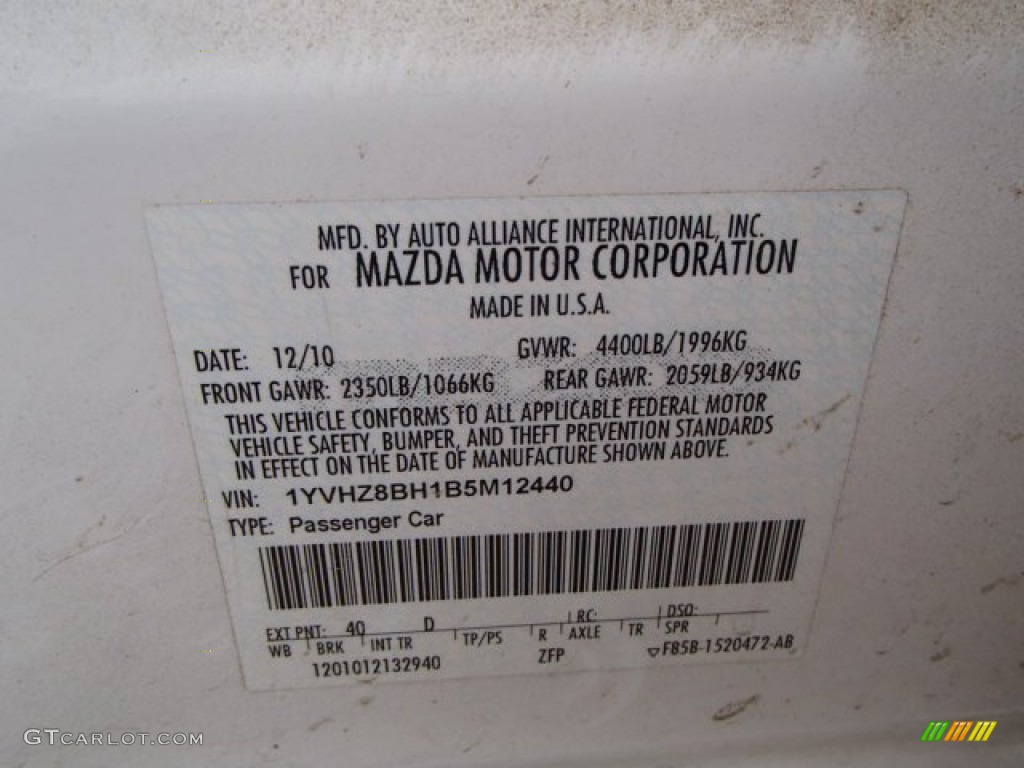 2011 MAZDA6 i Sport Sedan - Techno White Pearl / Black photo #15