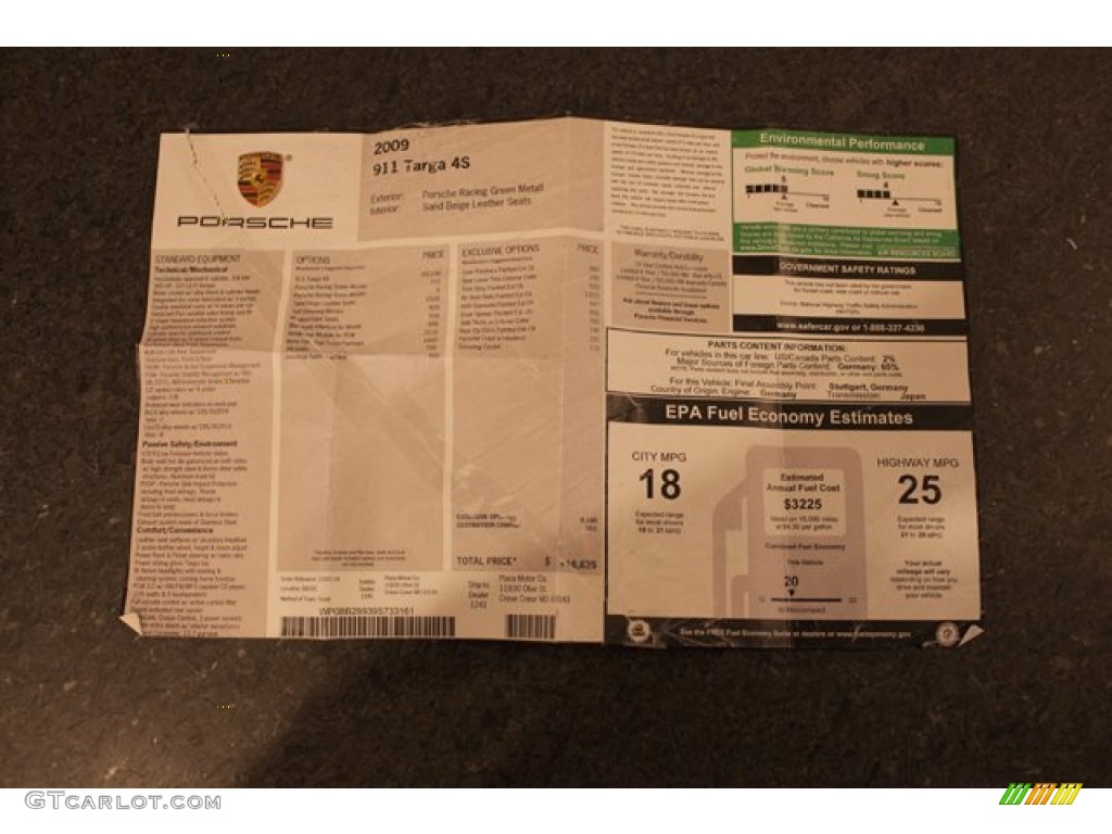2009 Porsche 911 Targa 4S Window Sticker Photos