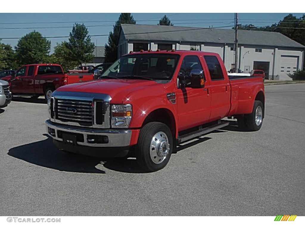 2010 F450 Super Duty Lariat Crew Cab 4x4 Dually - Bright Red / Camel photo #1