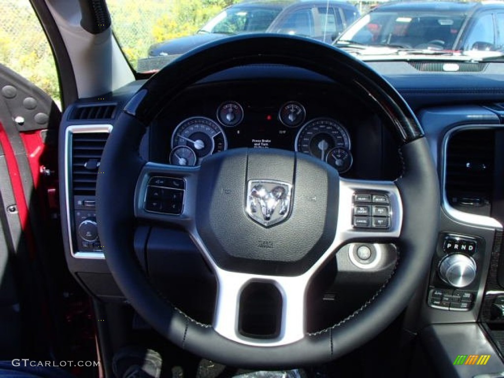 2014 Ram 1500 Laramie Longhorn Crew Cab 4x4 Black Steering Wheel Photo #86071831