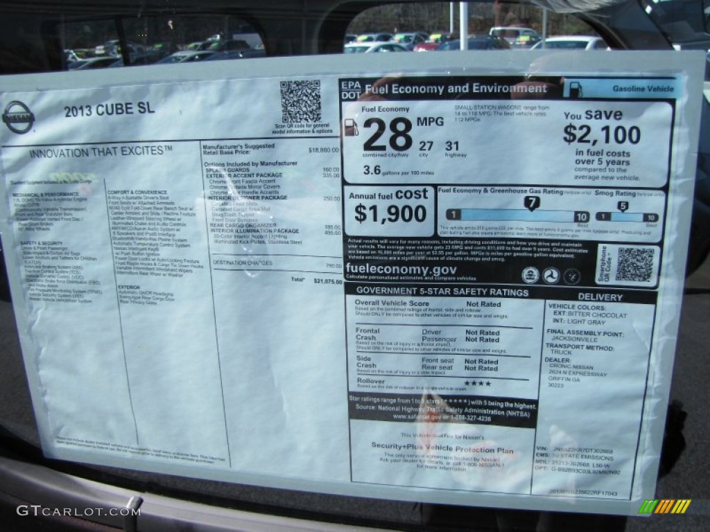 2013 Nissan Cube 1.8 SL Window Sticker Photo #86077954