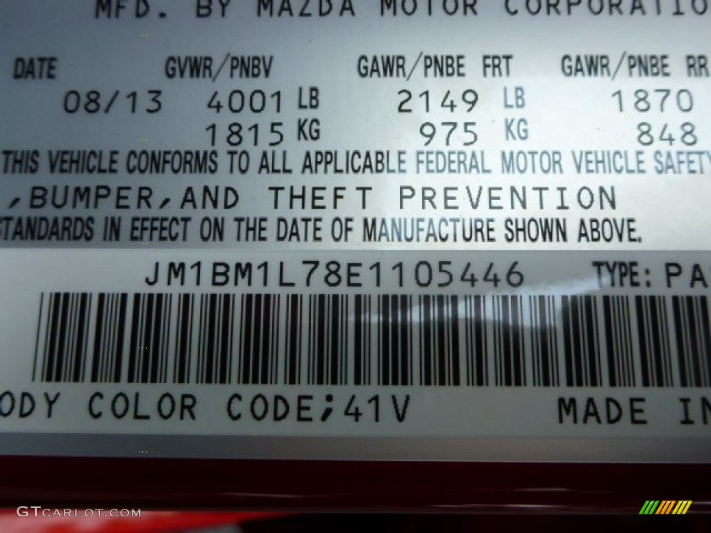 2014 MAZDA3 Color Code 41V for Soul Red Metallic Photo #86081023