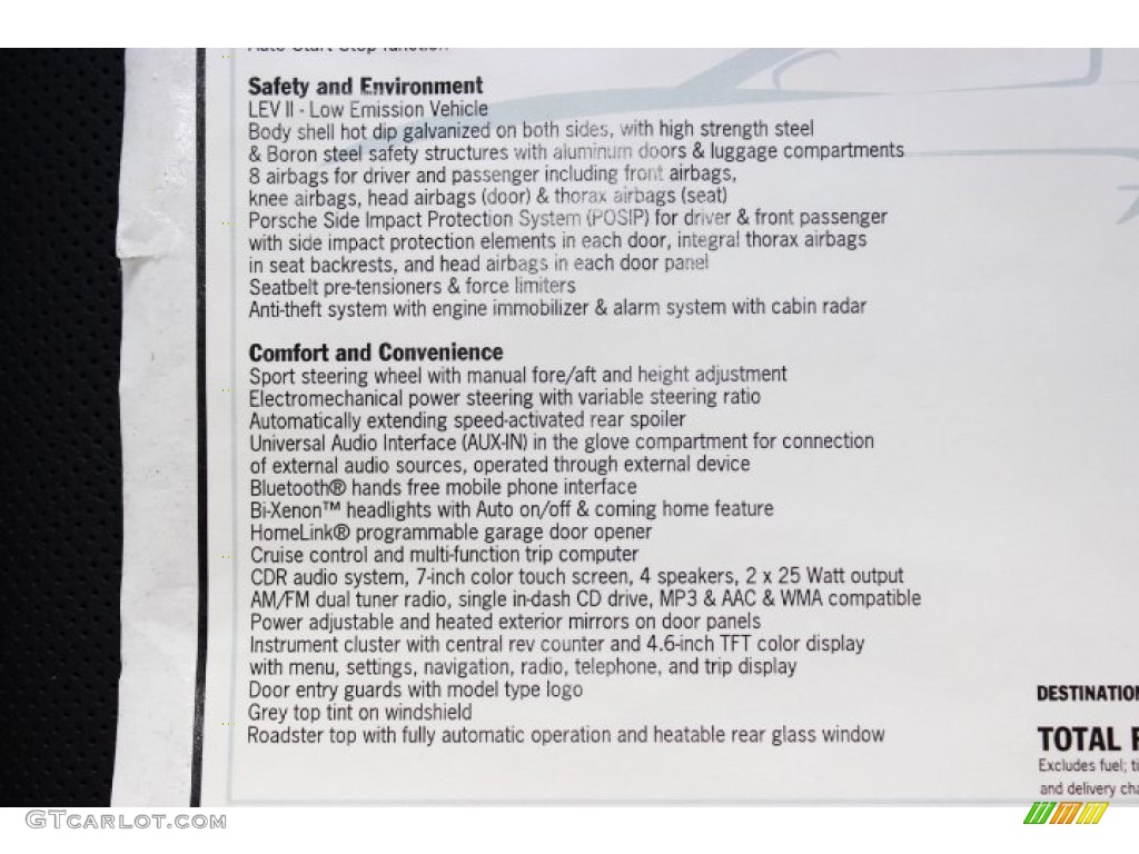 2014 Porsche Boxster S Window Sticker Photo #86090860
