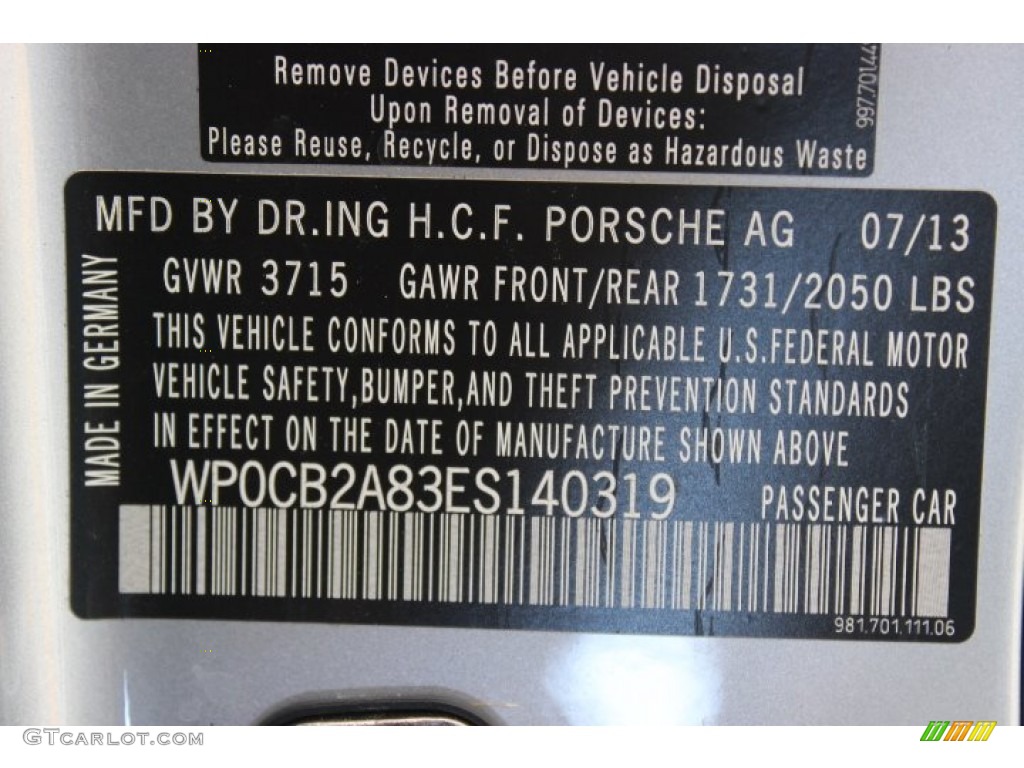 2014 Porsche Boxster S Info Tag Photos