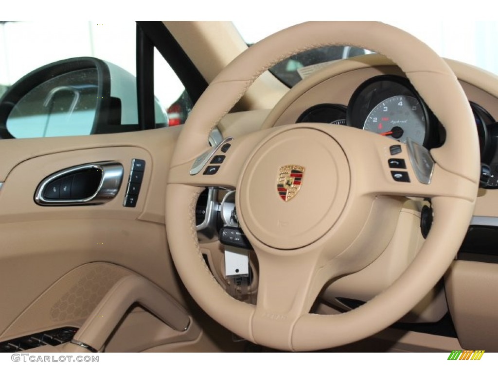 2014 Porsche Cayenne S Hybrid Luxor Beige Steering Wheel Photo #86092345