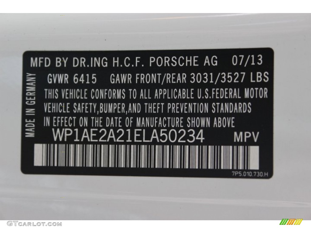 2014 Porsche Cayenne S Hybrid Info Tag Photo #86092524