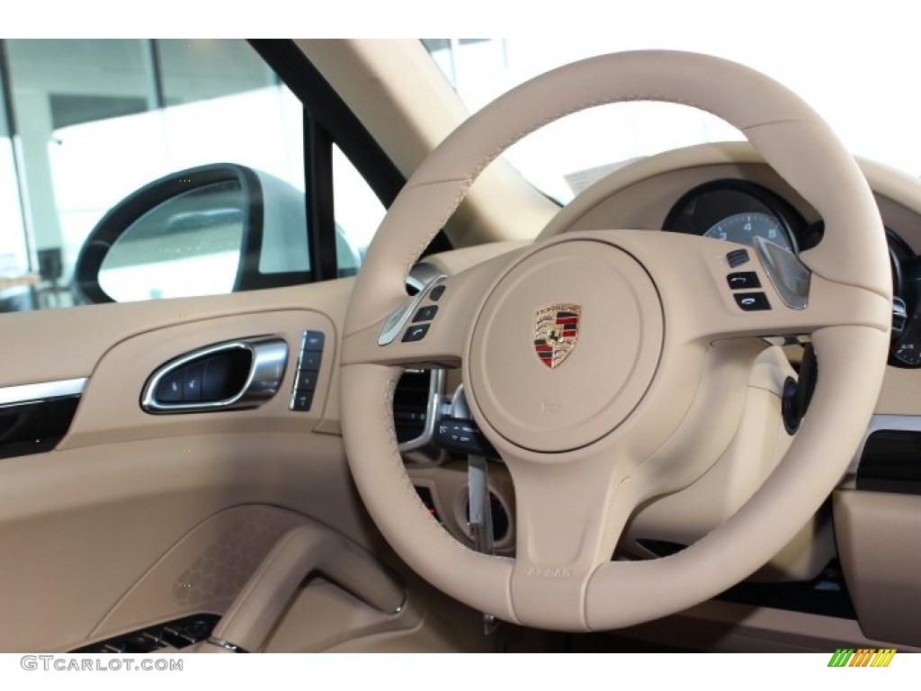 2014 Porsche Cayenne S Hybrid Luxor Beige Steering Wheel Photo #86093250