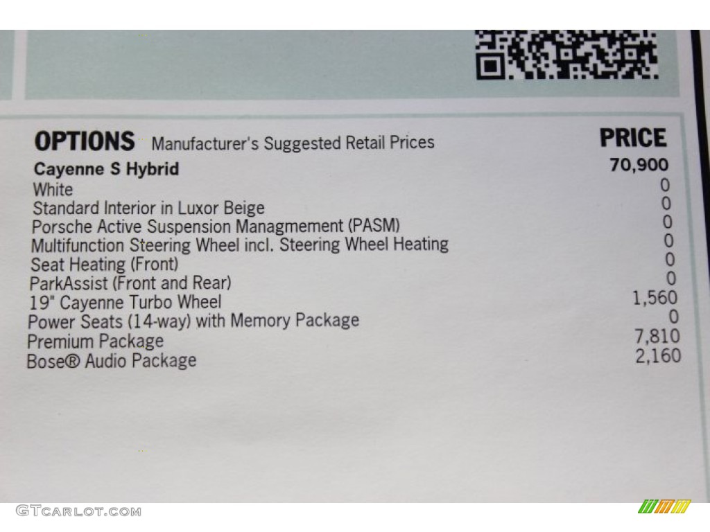 2014 Porsche Cayenne S Hybrid Window Sticker Photo #86093371