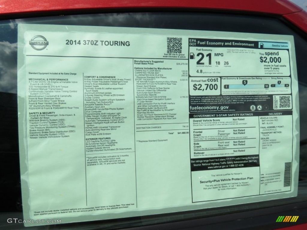 2014 Nissan 370Z Sport Touring Coupe Window Sticker Photo #86101159