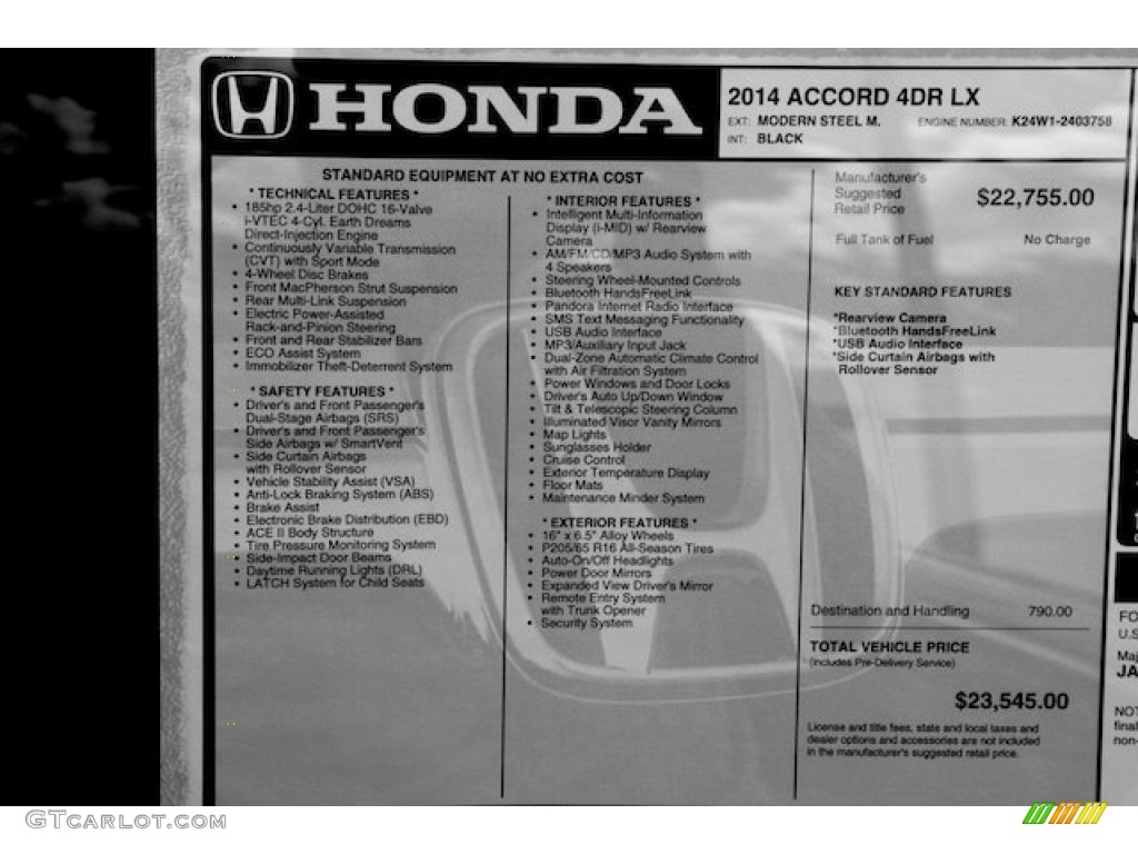 2014 Honda Accord LX Sedan Window Sticker Photo #86102421