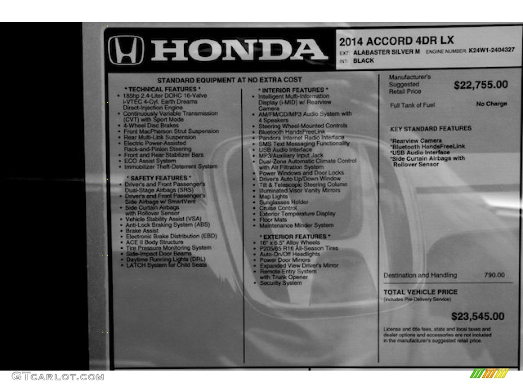2014 Honda Accord LX Sedan Window Sticker Photo #86103342