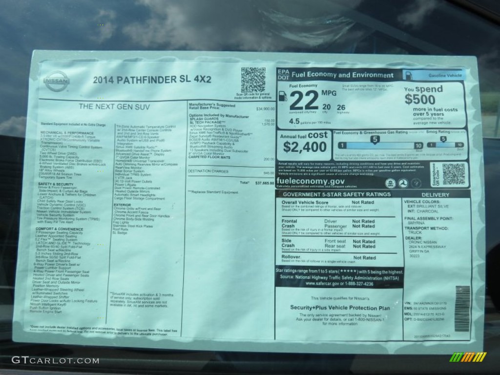 2014 Nissan Pathfinder SL Window Sticker Photos