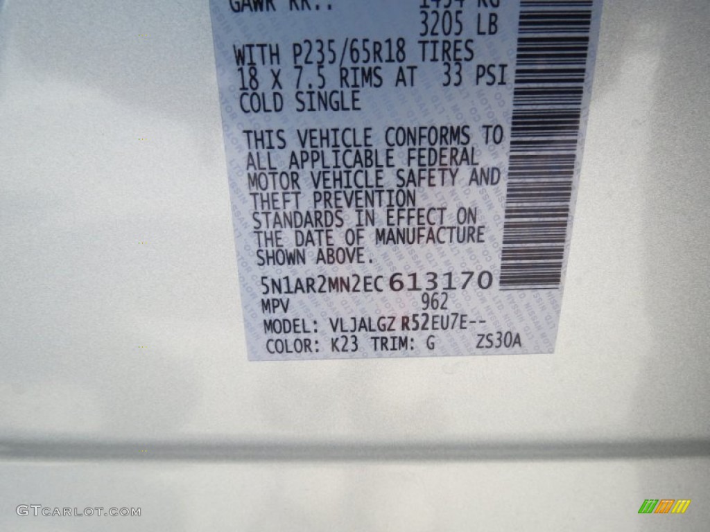 2014 Pathfinder Color Code K23 for Brilliant Silver Photo #86103979