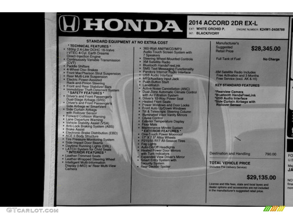 2014 Honda Accord EX-L Coupe Window Sticker Photo #86104580