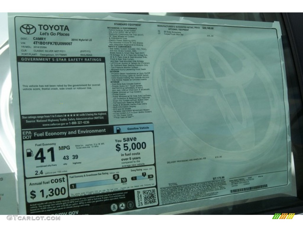 2014 Toyota Camry Hybrid LE Window Sticker Photos