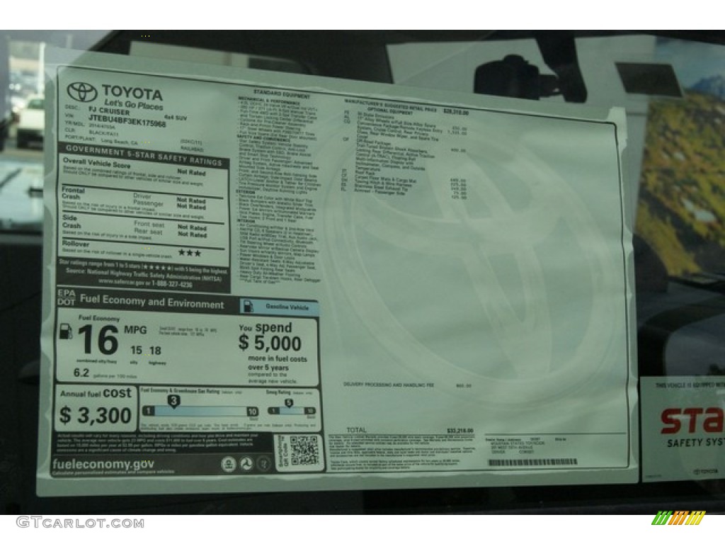 2014 Toyota FJ Cruiser 4WD Window Sticker Photo #86111347