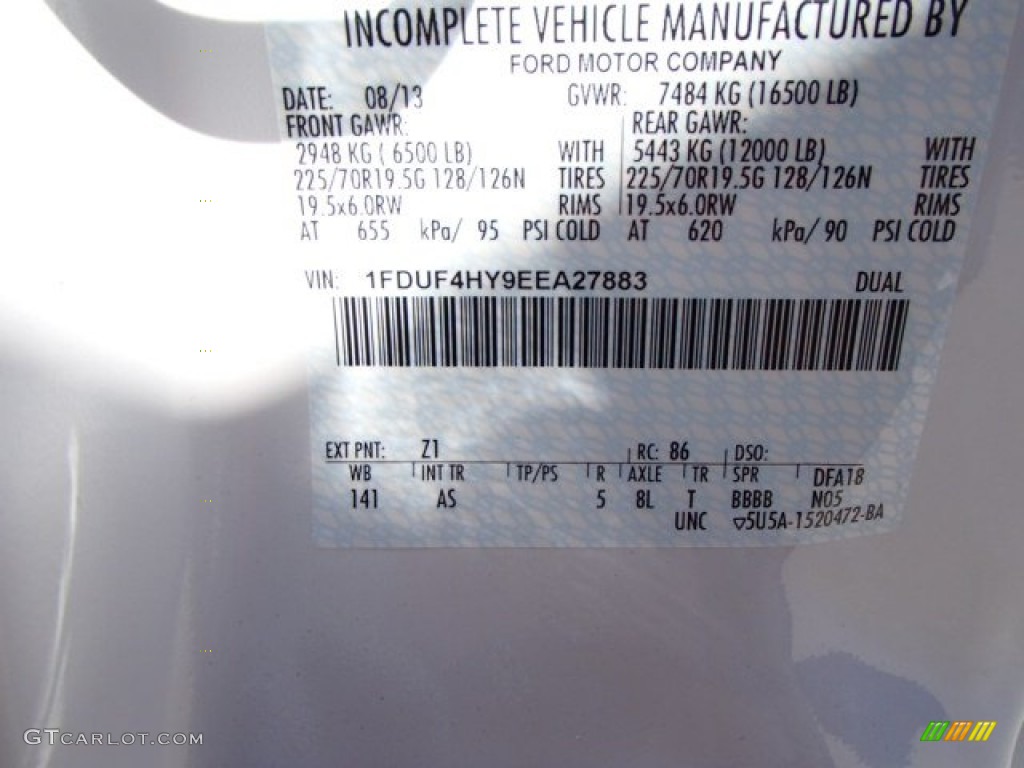 2014 F450 Super Duty Color Code Z1 for Oxford White Photo #86118099