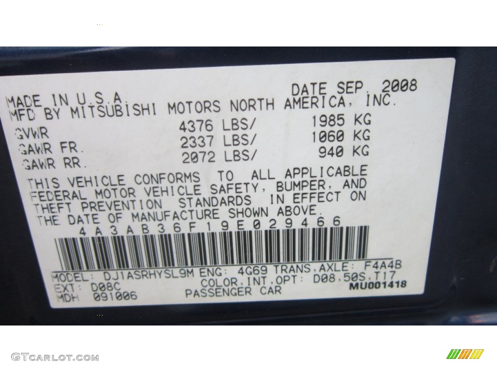 2009 Galant ES - Maizen Blue Pearl / Beige photo #16