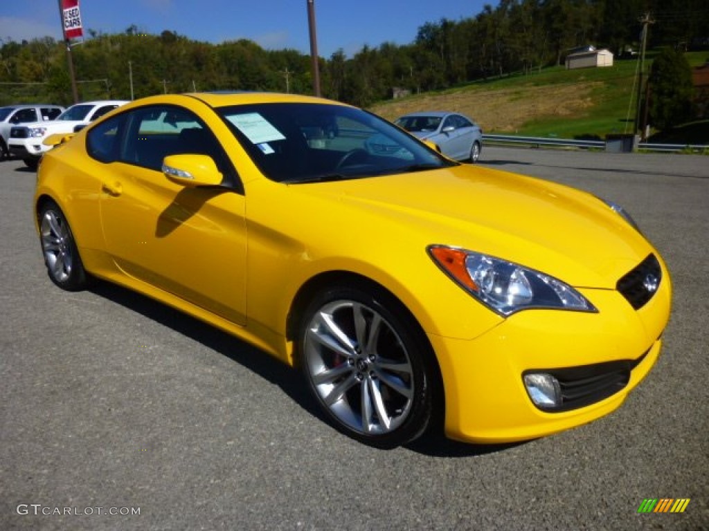 2012 Genesis Coupe 3.8 Track - Interlagos Yellow / Black Leather photo #1