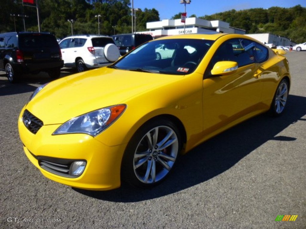 2012 Genesis Coupe 3.8 Track - Interlagos Yellow / Black Leather photo #3