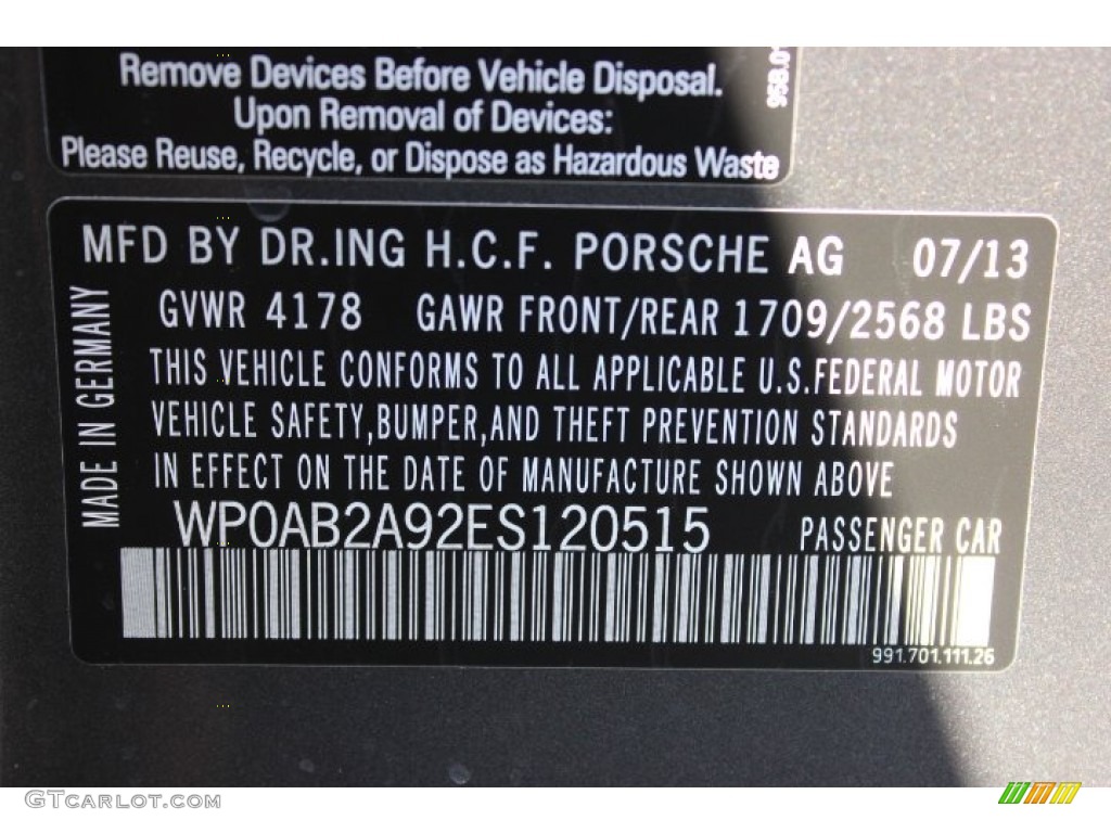 2014 Porsche 911 Carrera 4S Coupe Info Tag Photo #86124471