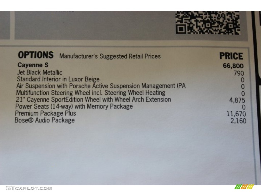 2014 Porsche Cayenne S Window Sticker Photo #86127492