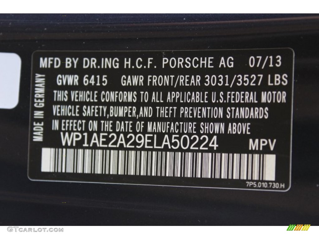 2014 Porsche Cayenne S Hybrid Info Tag Photo #86128470