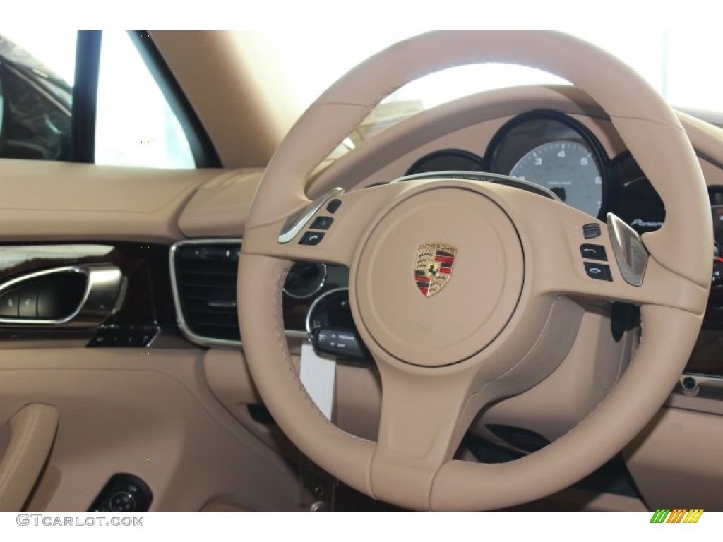 2014 Porsche Panamera S Luxor Beige Steering Wheel Photo #86129160