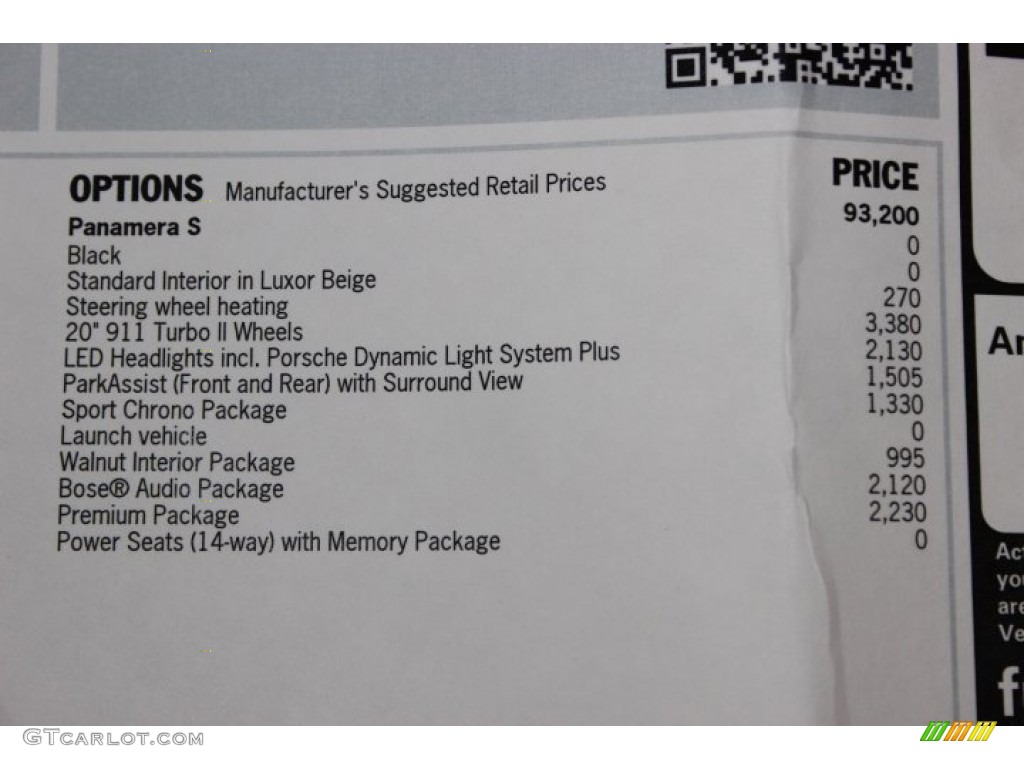 2014 Porsche Panamera S Window Sticker Photo #86129283