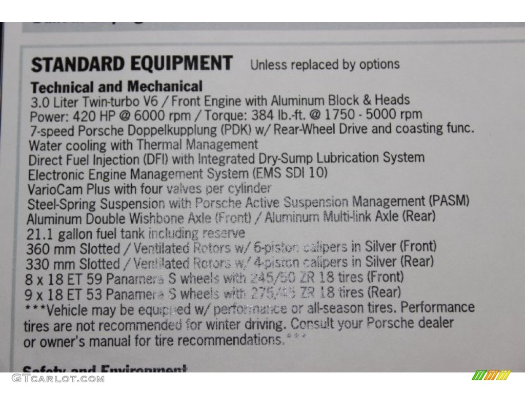 2014 Porsche Panamera S Window Sticker Photo #86129304
