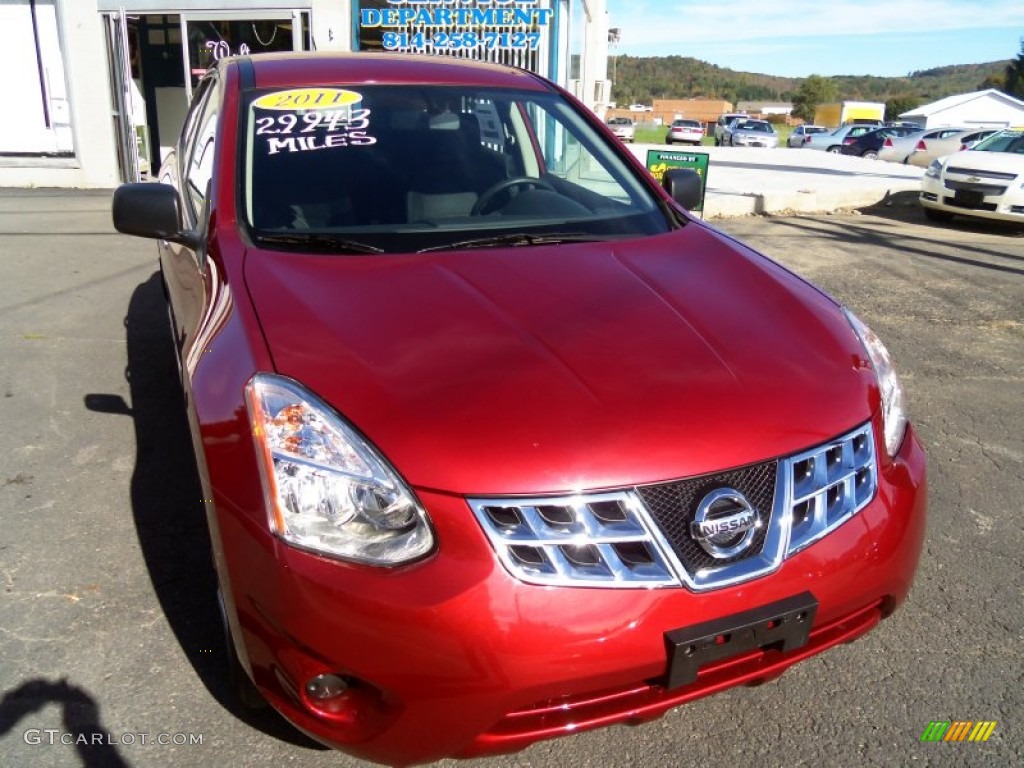 2011 Rogue S AWD - Cayenne Red / Black photo #2