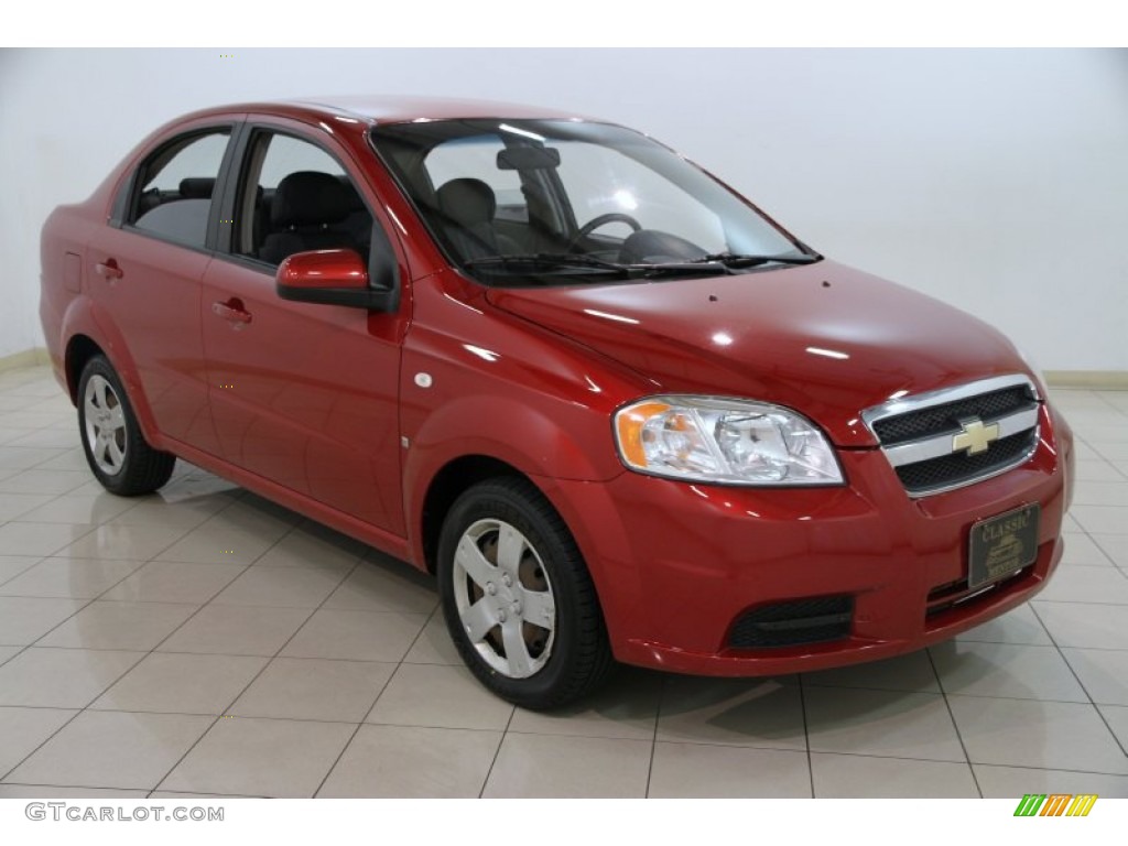 2008 Aveo LS Sedan - Sport Red Metallic / Charcoal photo #1