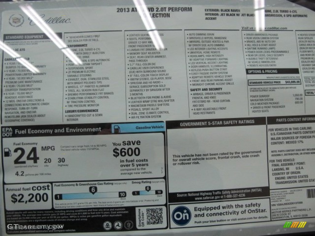 2013 Cadillac ATS 2.0L Turbo Performance AWD Window Sticker Photo #86149749