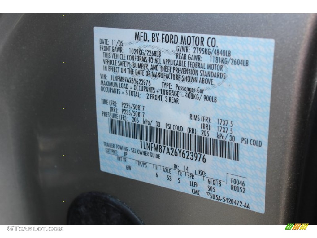 2006 Lincoln LS V8 Color Code Photos