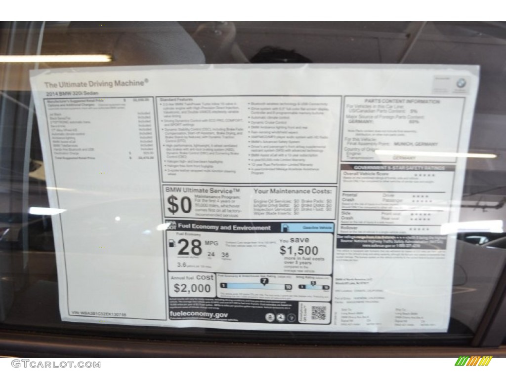 2014 BMW 3 Series 320i Sedan Window Sticker Photo #86169434