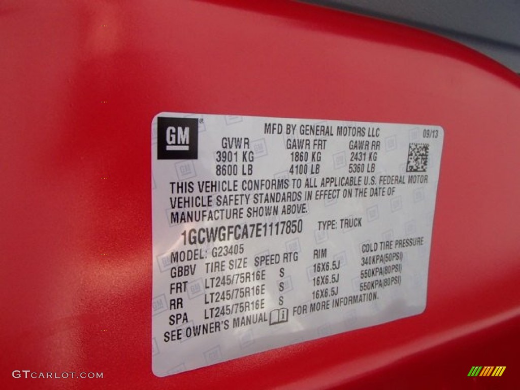 2014 Chevrolet Express 2500 Cargo WT Info Tag Photo #86177612