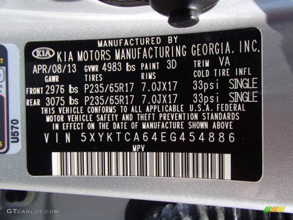 2014 Sorento Color Code 3D for Bright Silver Photo #86178068