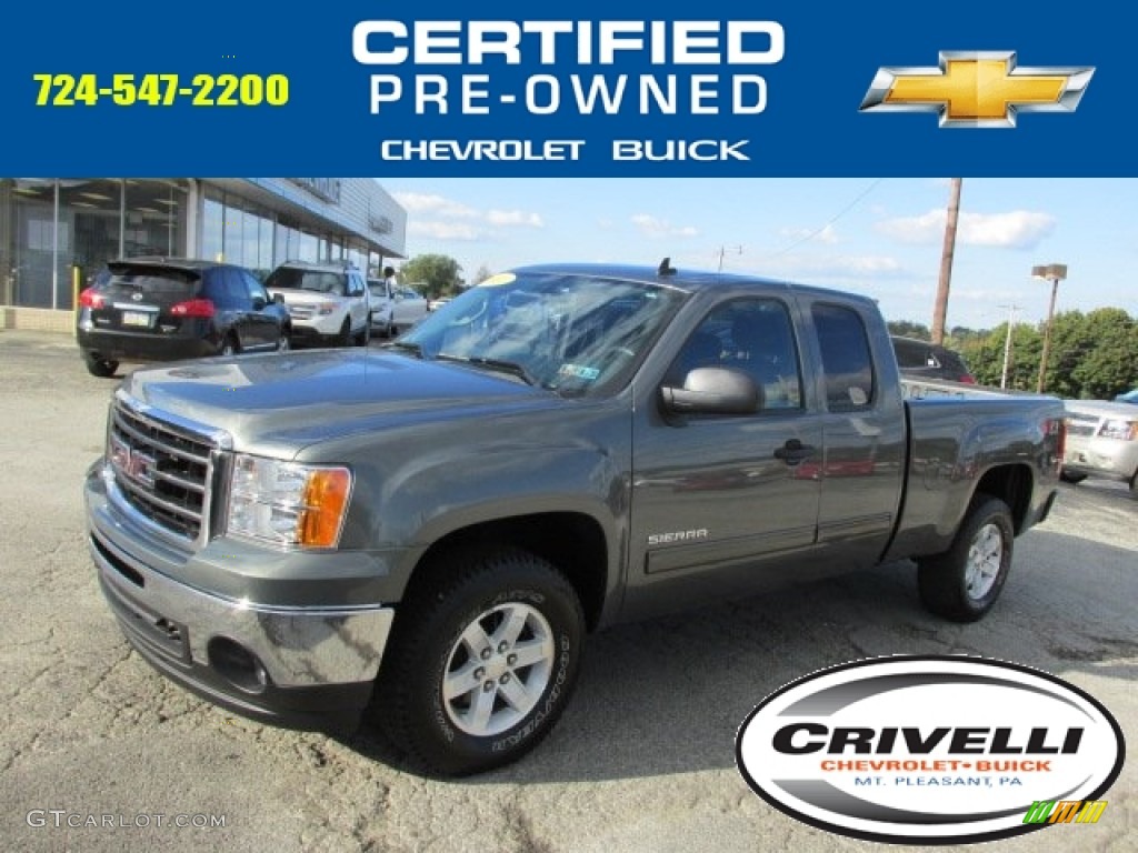 2011 Sierra 1500 SLE Extended Cab 4x4 - Gray Green Metallic / Ebony photo #1