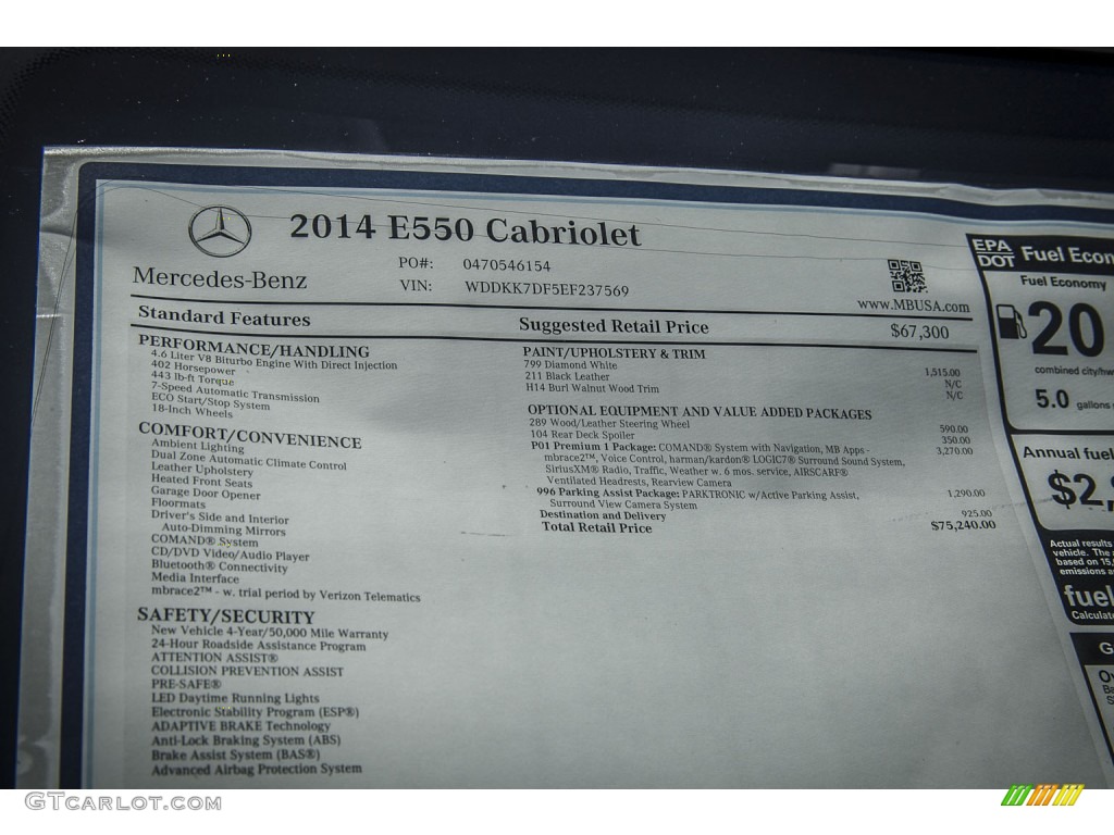 2014 E 550 Cabriolet - Diamond White Metallic / Black photo #10