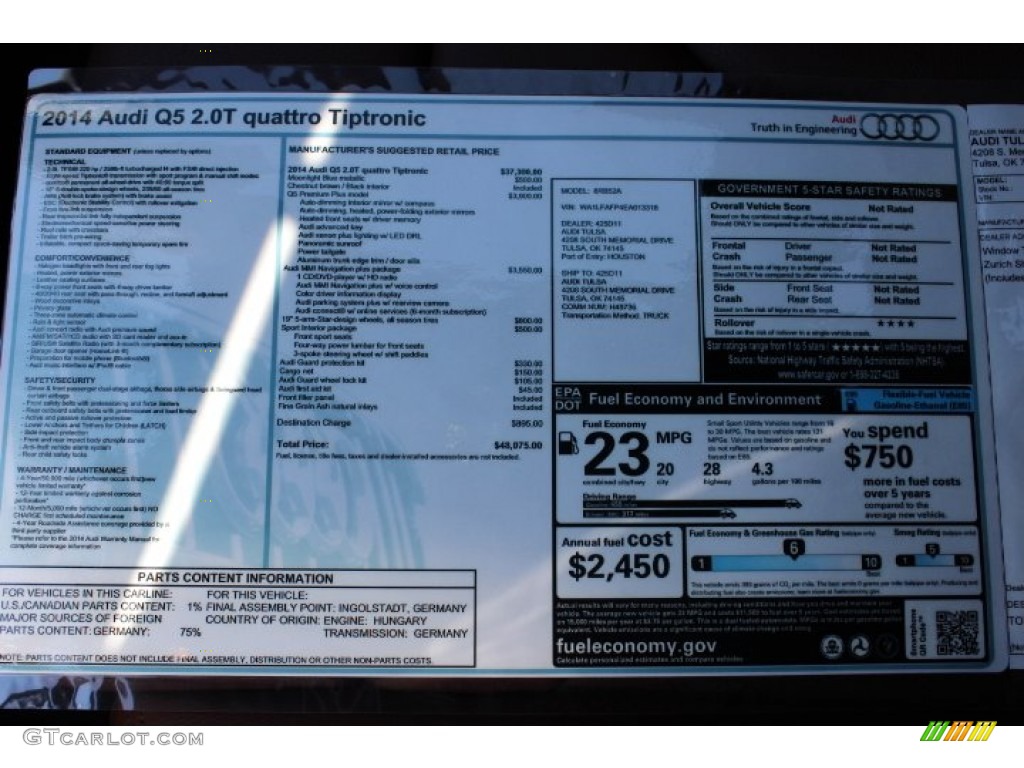 2014 Audi Q5 2.0 TFSI quattro Window Sticker Photo #86216588