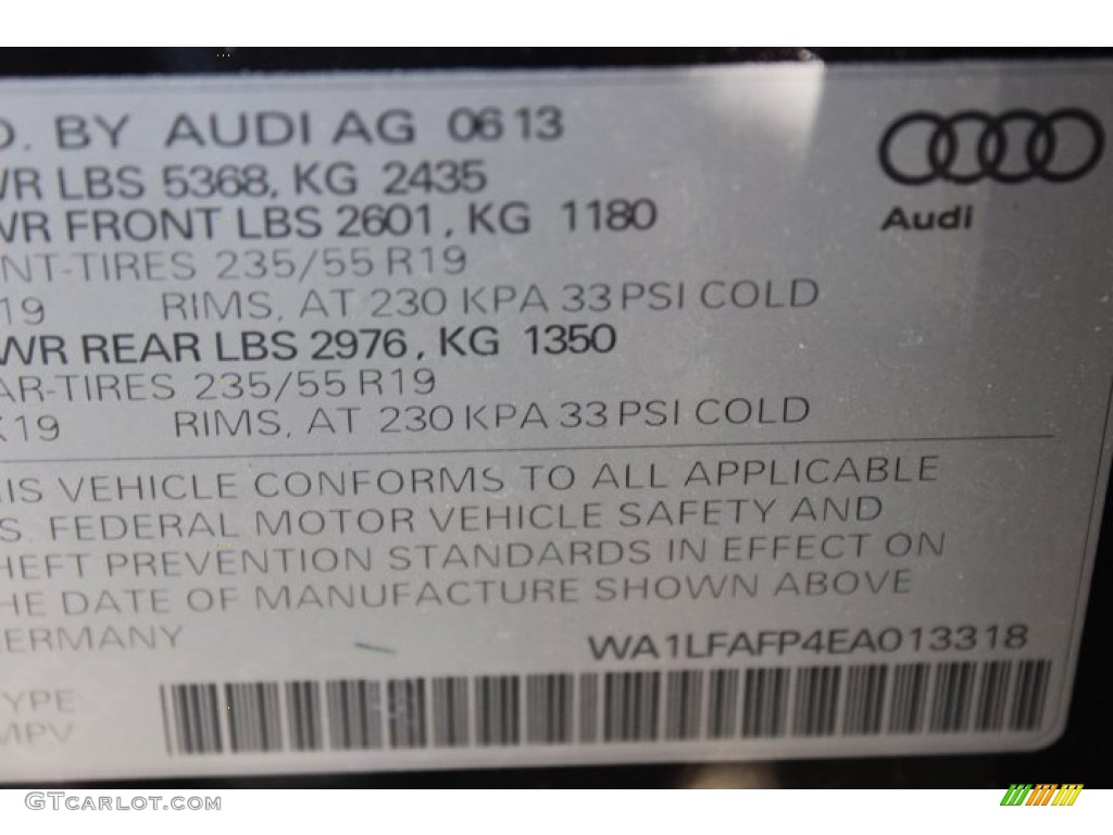 2014 Audi Q5 2.0 TFSI quattro Info Tag Photos