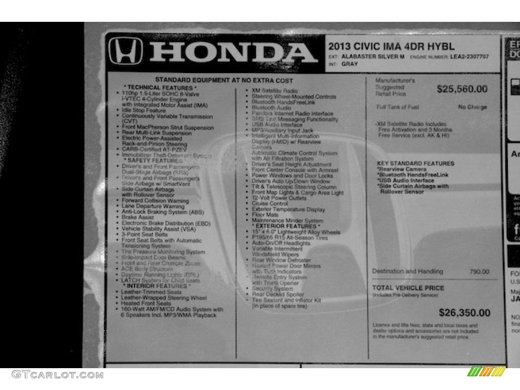 2013 Honda Civic Hybrid-L Sedan Window Sticker Photo #86222777